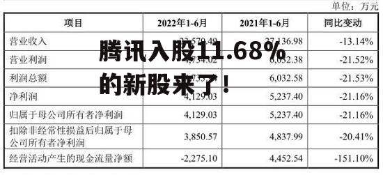 腾讯入股11.68%的新股来了！