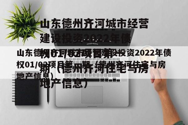 山东德州齐河城市经营建设投资2022年债权01/02项目第一期（德州齐河住宅与房地产信息）