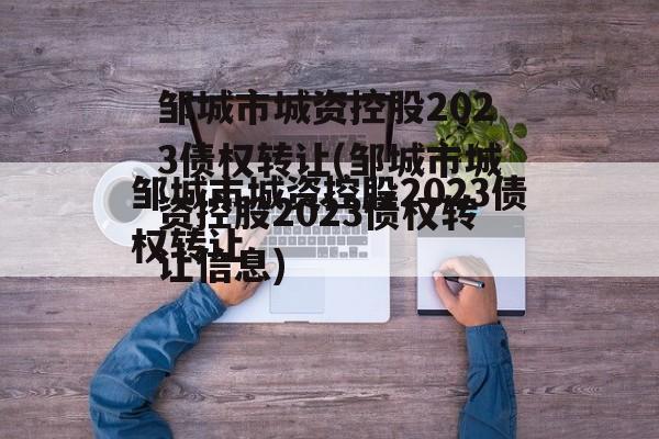 邹城市城资控股2023债权转让(邹城市城资控股2023债权转让信息)