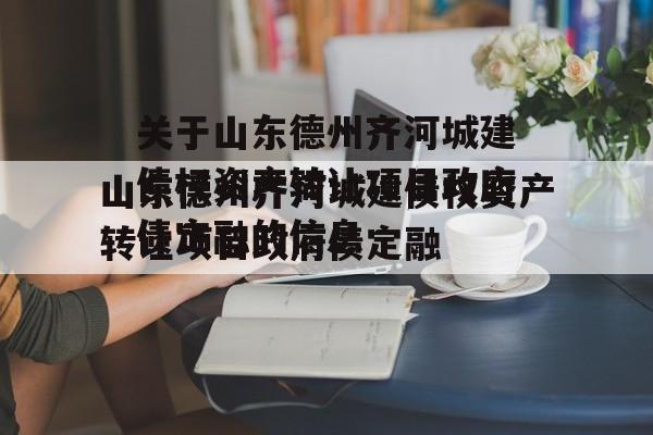 关于山东德州齐河城建债权资产转让项目政府债定融的信息