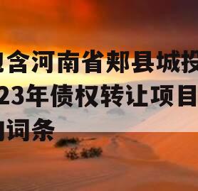 包含河南省郏县城投2023年债权转让项目的词条