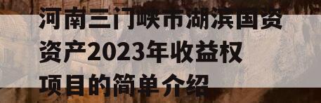 河南三门峡市湖滨国资资产2023年收益权项目的简单介绍