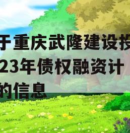 关于重庆武隆建设投资2023年债权融资计划的信息