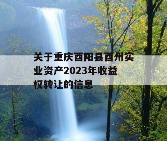 关于重庆酉阳县酉州实业资产2023年收益权转让的信息