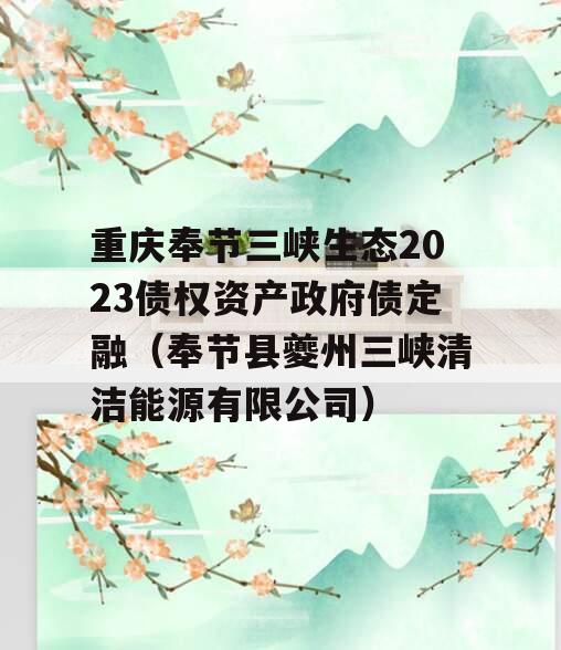 重庆奉节三峡生态2023债权资产政府债定融（奉节县夔州三峡清洁能源有限公司）
