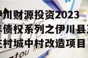 伊川财源投资2023年债权系列之伊川县王庄村城中村改造项目 伊川财源投资2023年债权系列之伊川县王庄村城中村改造项目
