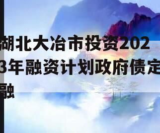 湖北大冶市投资2023年融资计划政府债定融