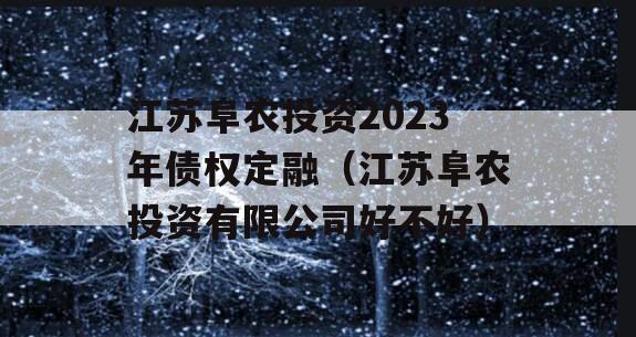 江苏阜农投资2023年债权定融（江苏阜农投资有限公司好不好）