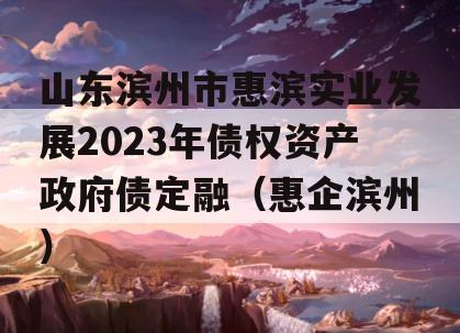 山东滨州市惠滨实业发展2023年债权资产政府债定融（惠企滨州）