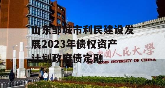 山东邹城市利民建设发展2023年债权资产计划政府债定融