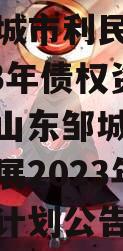 山东邹城市利民建设发展2023年债权资产计划（山东邹城市利民建设发展2023年债权资产计划公告）