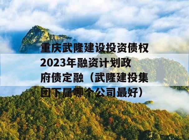 重庆武隆建设投资债权2023年融资计划政府债定融（武隆建投集团下属哪个公司最好）