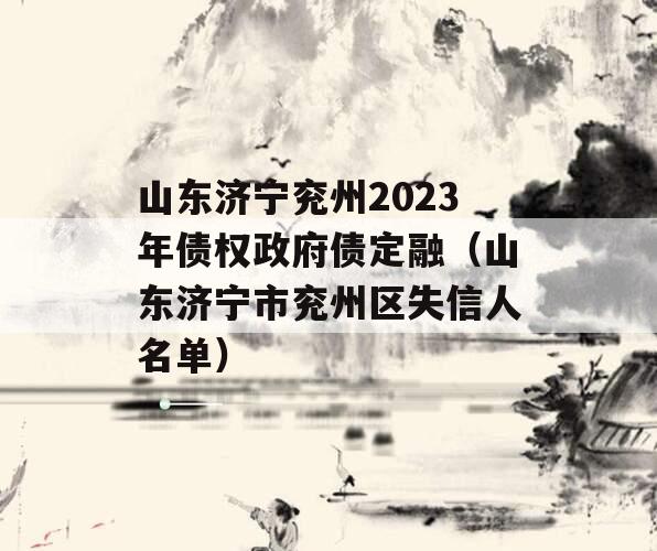 山东济宁兖州2023年债权政府债定融（山东济宁市兖州区失信人名单）