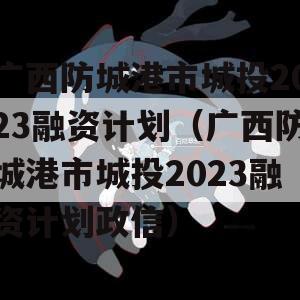广西防城港市城投2023融资计划（广西防城港市城投2023融资计划政信）
