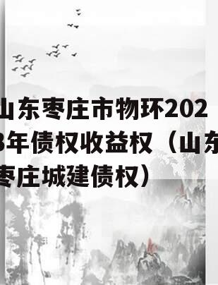 山东枣庄市物环2023年债权收益权（山东枣庄城建债权）