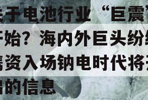 关于电池行业“巨震”开始？海内外巨头纷纷携资入场钠电时代将开启的信息