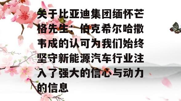 关于比亚迪集团缅怀芒格先生：伯克希尔哈撒韦成的认可为我们始终坚守新能源汽车行业注入了强大的信心与动力的信息