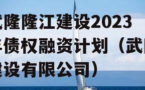 武隆隆江建设2023年债权融资计划（武隆建设有限公司）