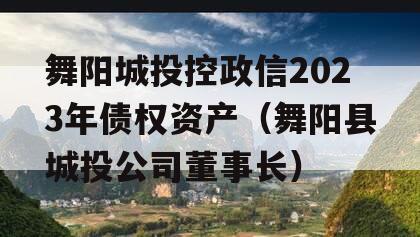 舞阳城投控政信2023年债权资产（舞阳县城投公司董事长）