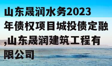 山东晟润水务2023年债权项目城投债定融,山东晟润建筑工程有限公司