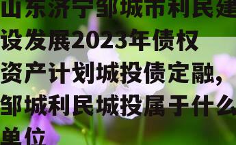 山东济宁邹城市利民建设发展2023年债权资产计划城投债定融,邹城利民城投属于什么单位
