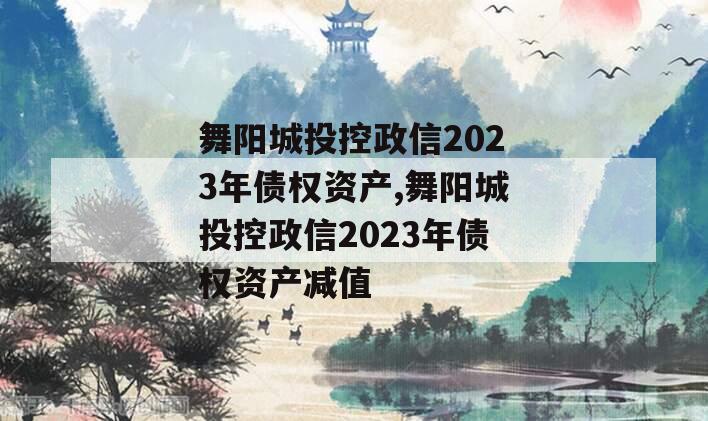 舞阳城投控政信2023年债权资产,舞阳城投控政信2023年债权资产减值