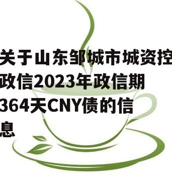 关于山东邹城市城资控政信2023年政信期364天CNY债的信息