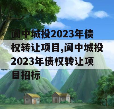 阆中城投2023年债权转让项目,阆中城投2023年债权转让项目招标