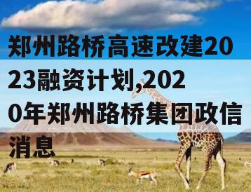 郑州路桥高速改建2023融资计划,2020年郑州路桥集团政信消息