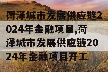 菏泽城市发展供应链2024年金融项目,菏泽城市发展供应链2024年金融项目开工