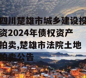 四川楚雄市城乡建设投资2024年债权资产拍卖,楚雄市法院土地拍卖公告