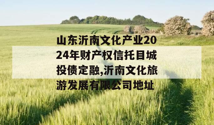 山东沂南文化产业2024年财产权信托目城投债定融,沂南文化旅游发展有限公司地址