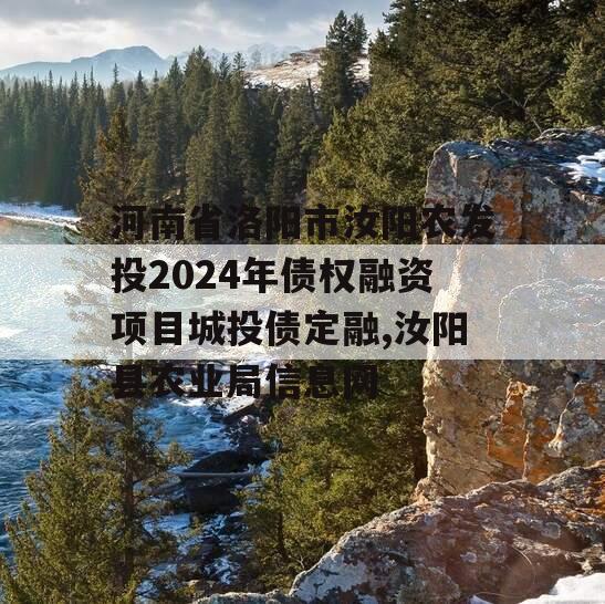河南省洛阳市汝阳农发投2024年债权融资项目城投债定融,汝阳县农业局信息网