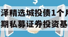 金泽精选城投债1个月续期私募证券投资基金