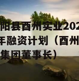 酉阳县酉州实业2024年融资计划（酉州实业集团董事长）