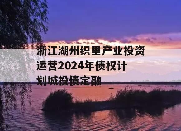 浙江湖州织里产业投资运营2024年债权计划城投债定融